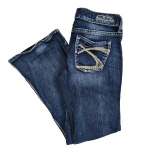 Silver Jeans Eden Blue Womens 30/33 Bootcut Mid Rise Dark Wash Embroidered Denim